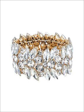 Rhinestone Crystal Art Deco Stretch Bracelet Marquise Wedding Prom